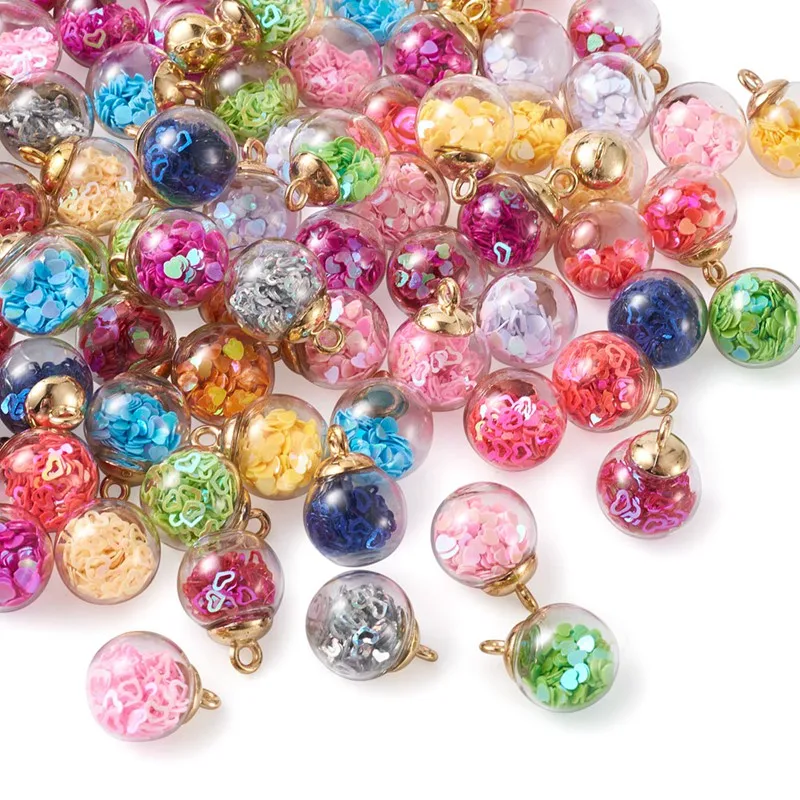 

1 коробка прозрачные подвеска в виде стеклянного шара комплекты блестками внутри по изготовлению крышек для пластиковых стаканчиков колыш...