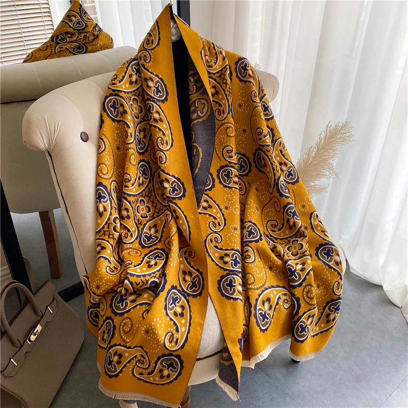 

Double-side Paisley Winter Shawl Women Cashmere Scarf Hijab Luxury Thick Warm Blanket Foulard Wraps with Tassel 2022 New Bufanda