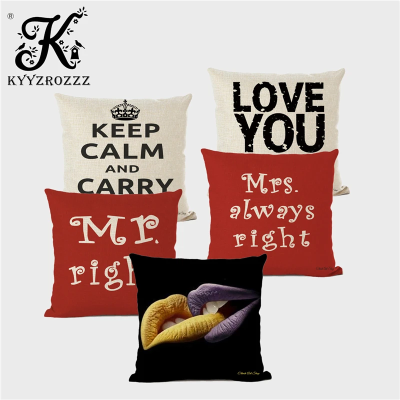 

Mr. Love Mrs. Couple Cushion Cover Flax Sweet Red Lips Sexy Lips Lovers Pillowcase Home Decoration Wedding Decoration Pillowcase