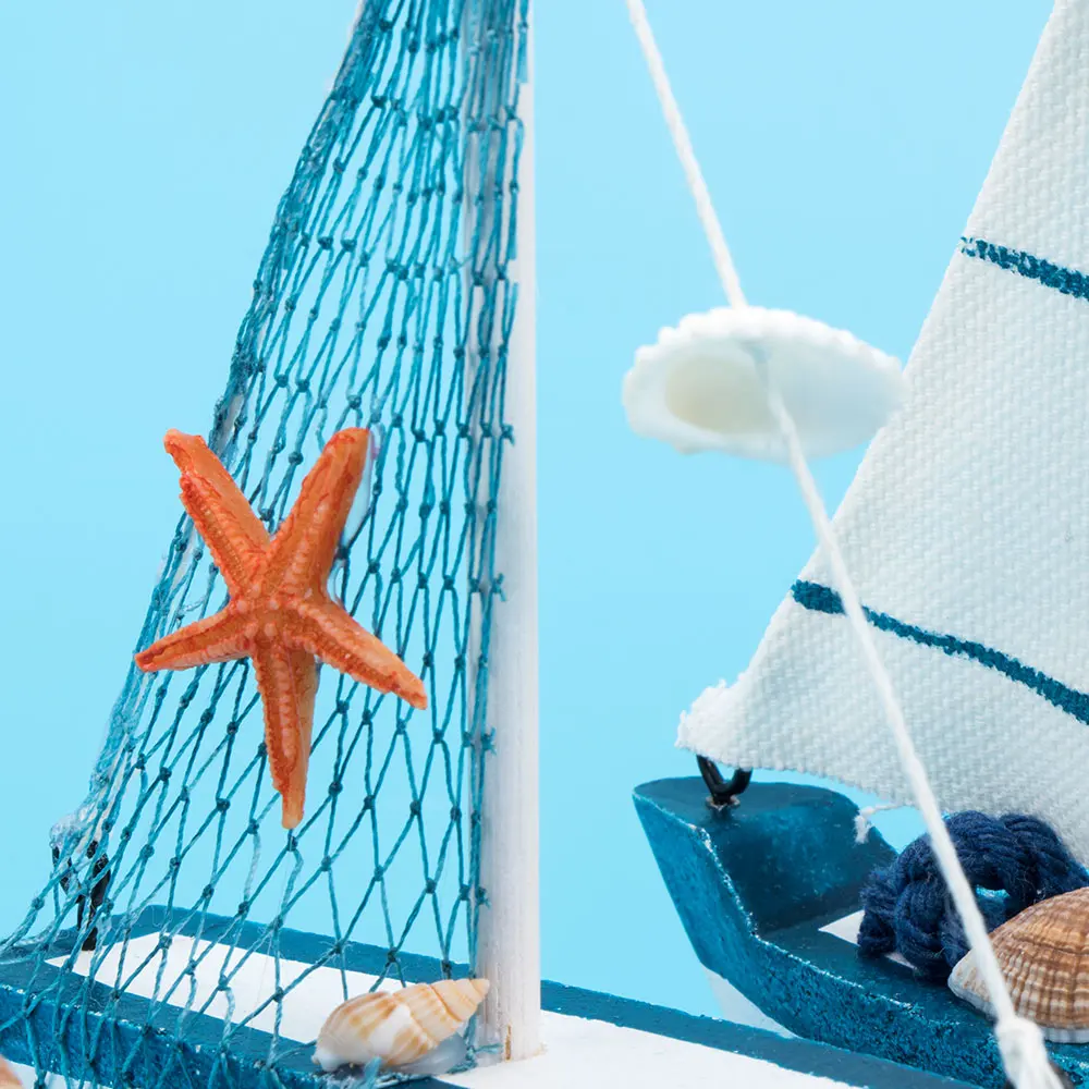 Винтажный Средиземноморский стиль морской мореходный деревянный синий парусник