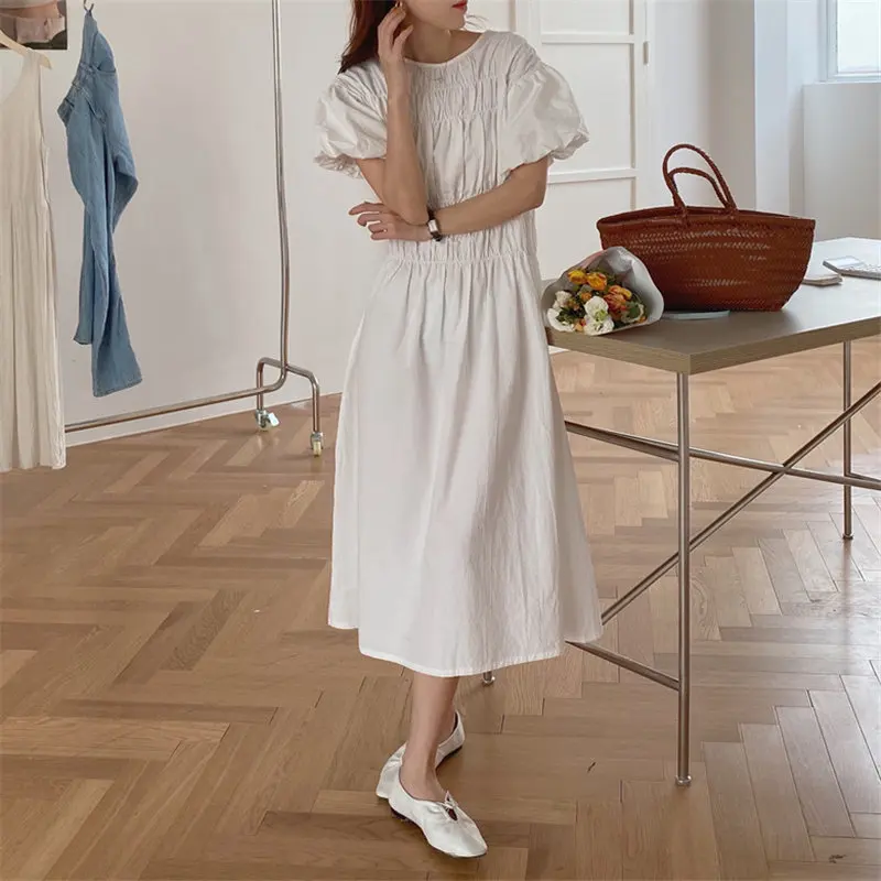 

Alien Kitty Hot Solid Sweet Waist-Controlled Minimalist 2021 Chic All Match Summer Solid Gentle A-Line Vintage Long Dresses