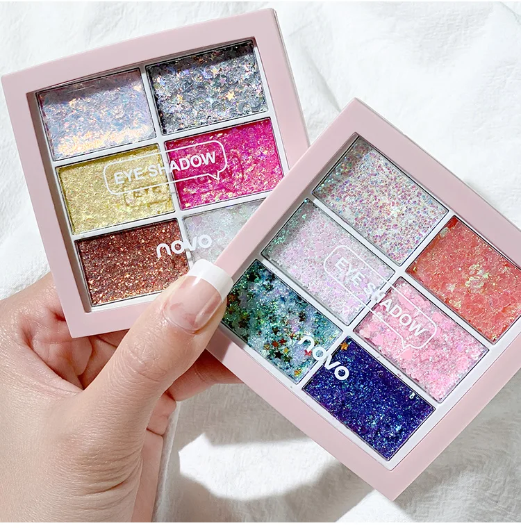 NOVO 6 оттенков блестящие алмазные тени для век Палитра Макияж перламутровые