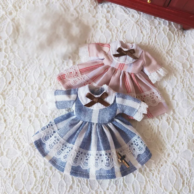 

Ob11 children's two color stripe dress cross decoration doll clothes skirt Doll accessories