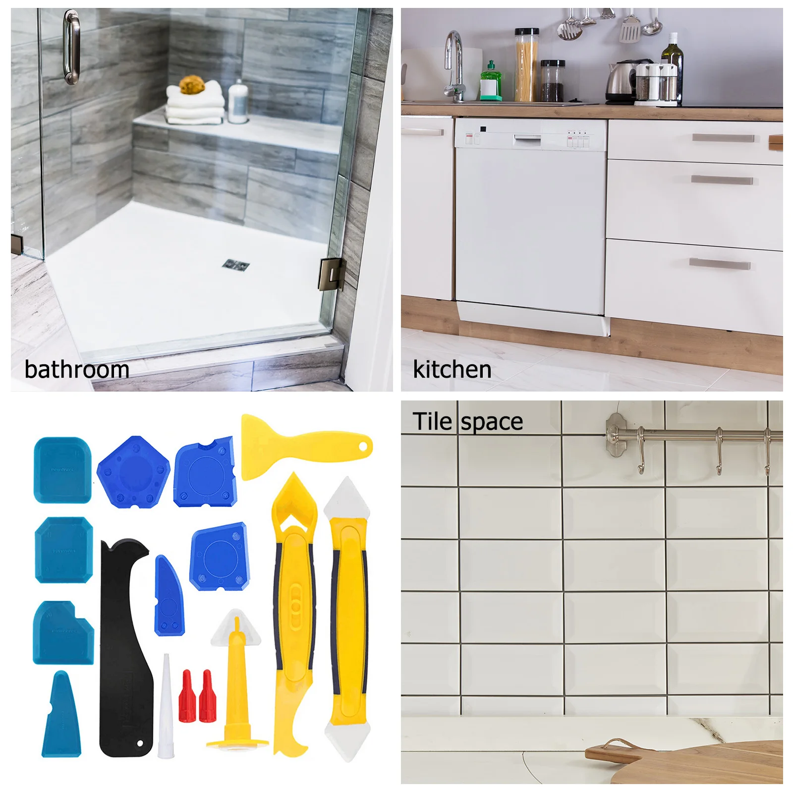 

16 Pcs Caulking Tool Kit Silicone Sealant Finishing Tools Grout Scraper Caulk Remover Nozzle Kit for Kitchen Bathroom Window