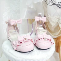 sweet student lolita shoes vintage round head women sandals cute bowknot pearl chain kawaii shoes school girl loli cos