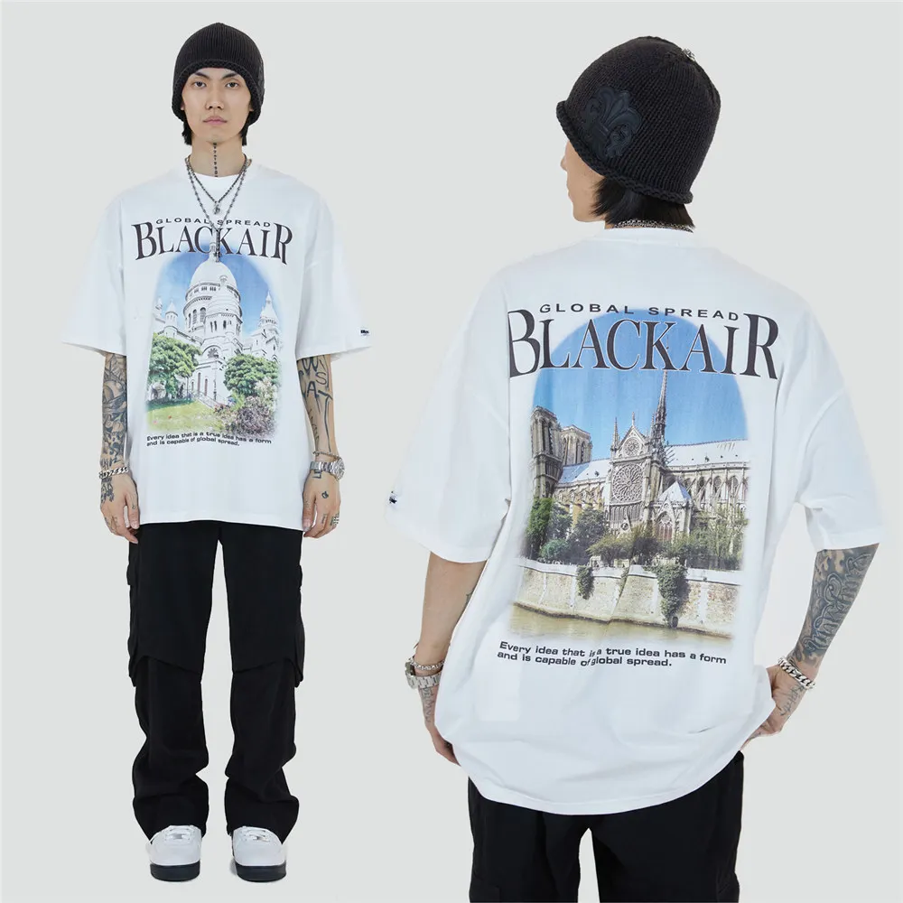 

2021 Men Hip Hop Tshirt Streetwear Castle Painting Printed T Shirt Harajuku Cotton Spring Summer Short Sleeve T-Shirt Tops Tees