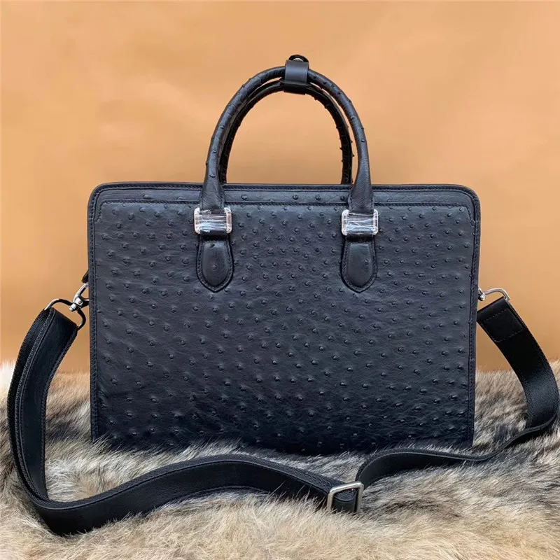 Модный дизайнерский настоящий деловой портфель из страусиной кожи мужской