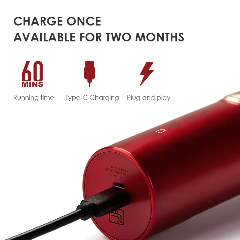 Электробритва SOOCAS S3 Мужская водонепроницаемая электробритва с 3 головками для