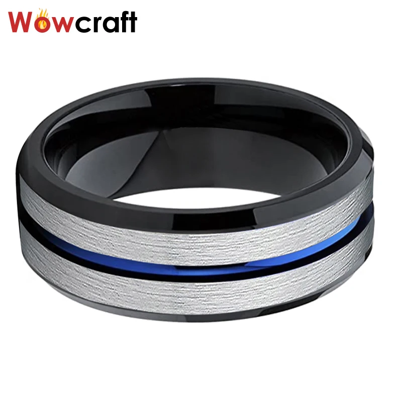 8 мм черный Вольфрам обручальное кольцо из матовой поверхностью Обручение синий
