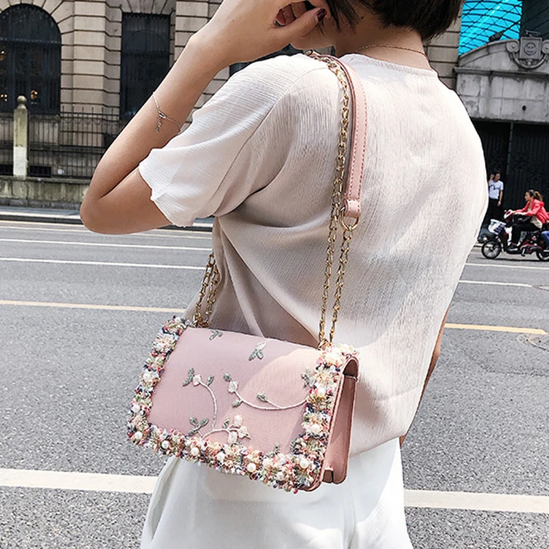 Vintage Flower Lace Handbags Women's Crossbody Bags 2021 Fashion Gold Chain Ladies Messenger Bag Evening Clutch Female Purses