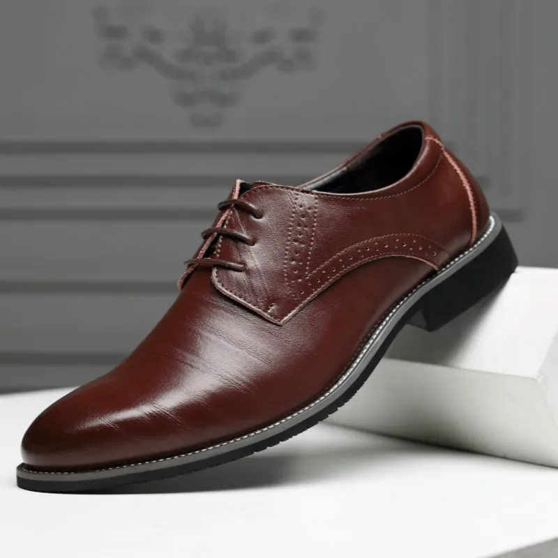 

GZM Men's Dress Shoes Versatile Fashionable Solid Color Pointed Lace Up Business Casual Shoes Antiskid Wear Resistant