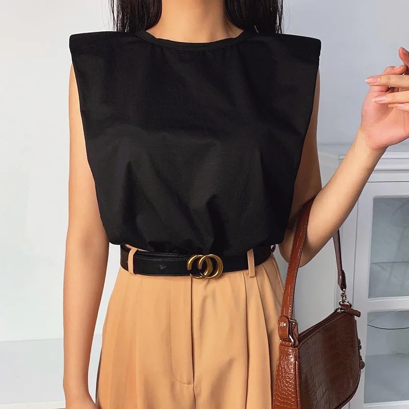 

Summer Fashion Loose Tshirt Solid Color Lady Tee Shirt Sleeveless Shoulder Pad 8 Colors Woman Casual Cotton T-Shirt