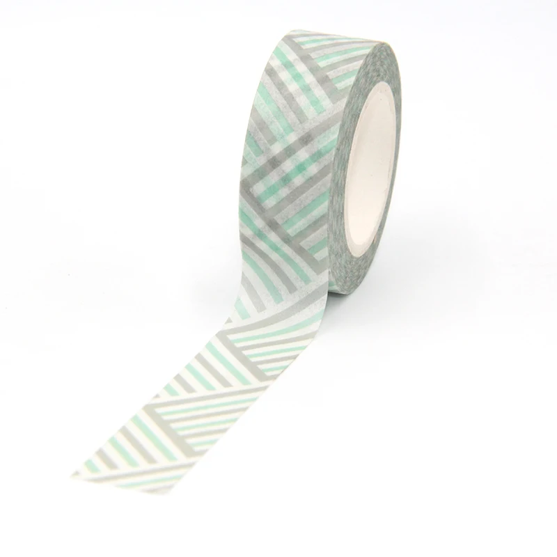 

New Arrival 1PC 15MM*10M Green Gray Stripes Washi Tape Wide Sticky Adhesive Tape Scrapbooking Album DIY Decorative Paper Tape