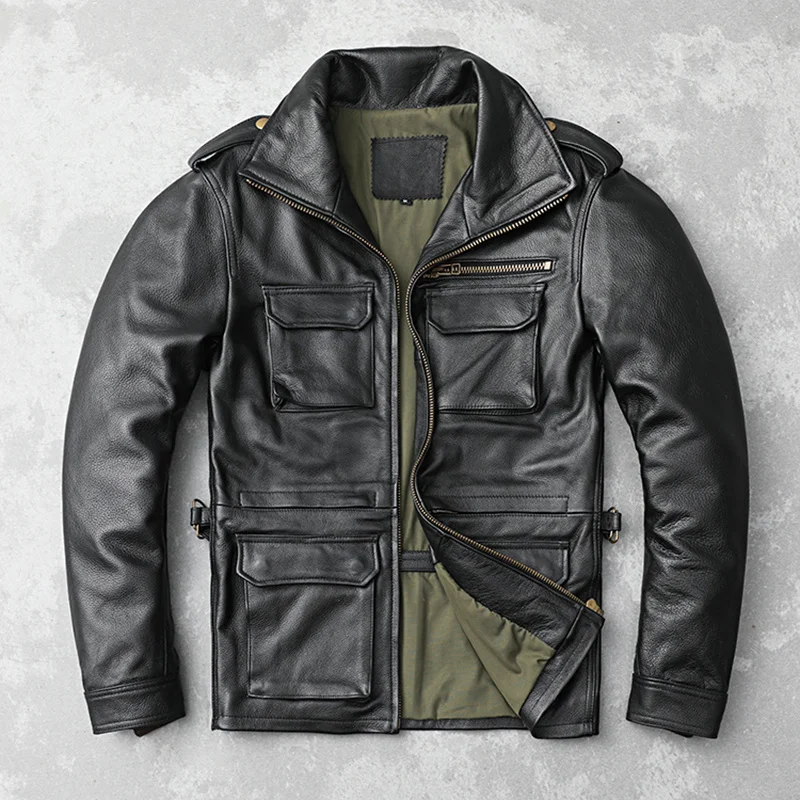 

Cowhide Factory Genuine Leather Jacket Male Coat Motorcycle Jacket Men’s Motor Bike Zipper M65