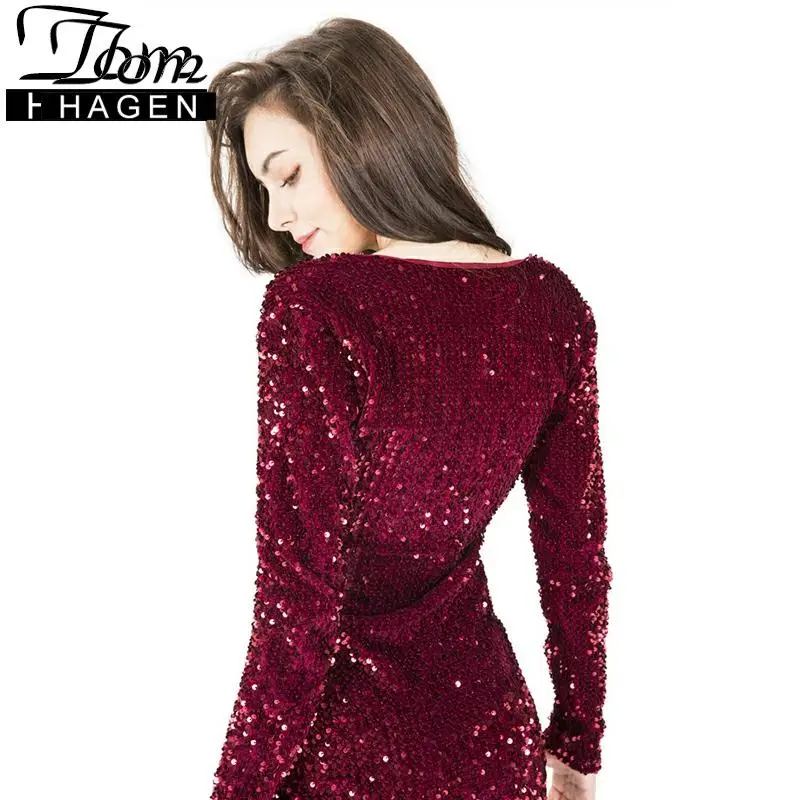 Сексуальное вечернее платье вечерние блестками и глубоким V образным вырезом