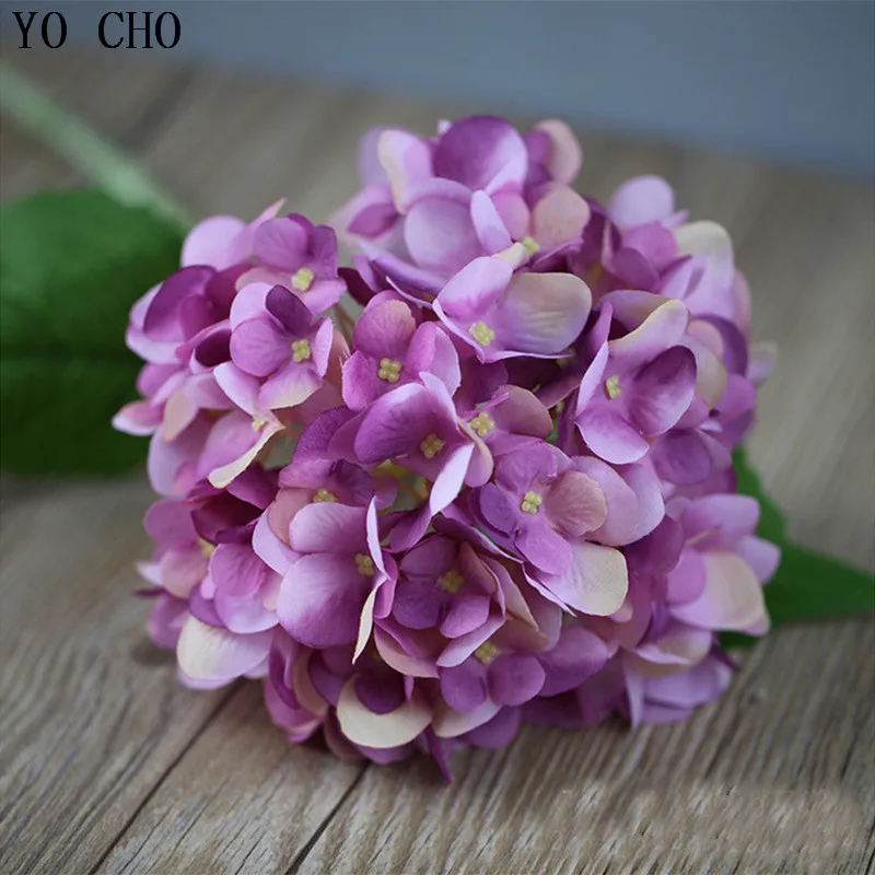 

YO CHO Artificial Silk Hydrangea Flower Single Branch DIY Wedding Bouquet Sister Fake Hydrangea Home Wedding Table Decor Flower