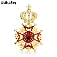 wulibaby czech rhinestone star crown brooches for women unisex new design brooch pins gifts