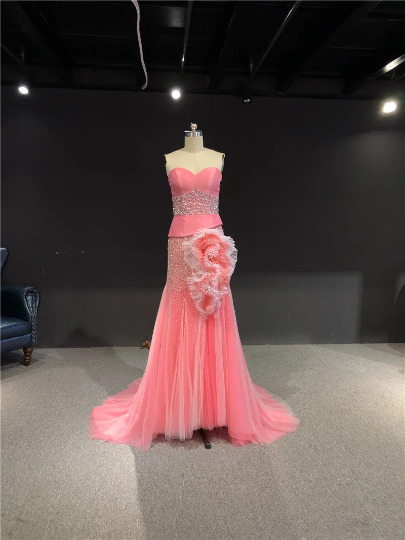 

2021 Реальный образец арбуза красный Атлас роскошные бусины свитер Русалка длиной до пола официальное вечернее платье для выпускного вечера