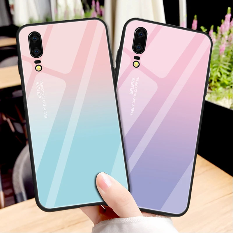Градиентный цвет задняя крышка для huawei Nova 3 3i P20 Lite Pro закаленное стекло чехол TPU