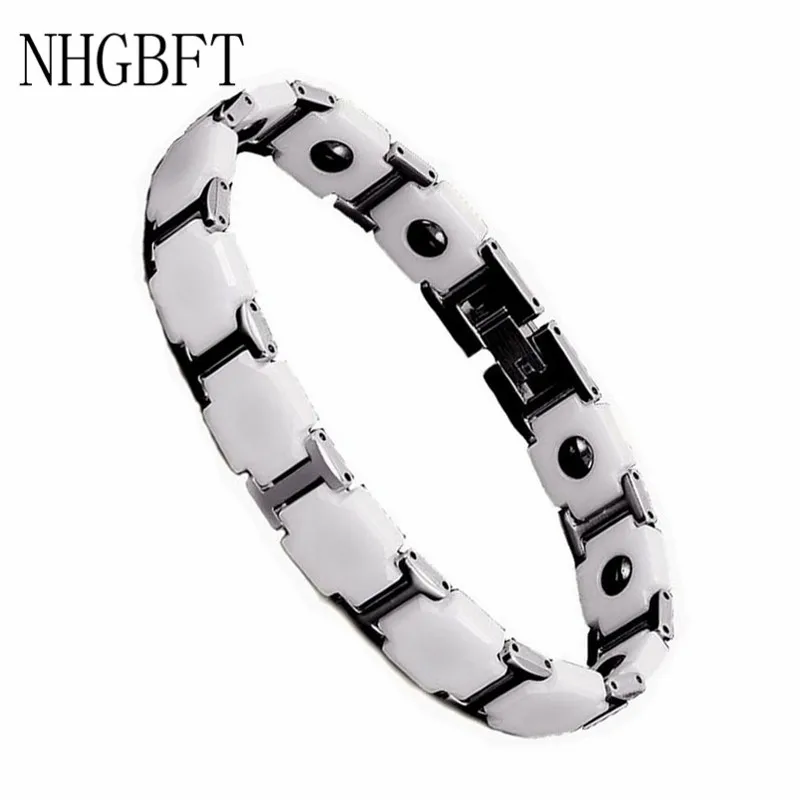 

NHGBFT Classic White Ceramic Bracelets For Women Health Germanium Energy Magnetic Bracelet Couple Jewelry