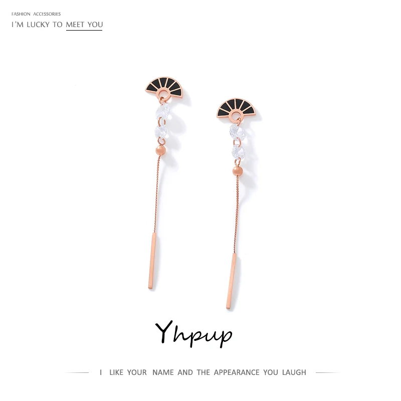Yhpup классические веер и кисточка розовое золото висячие серьги из нержавеющей