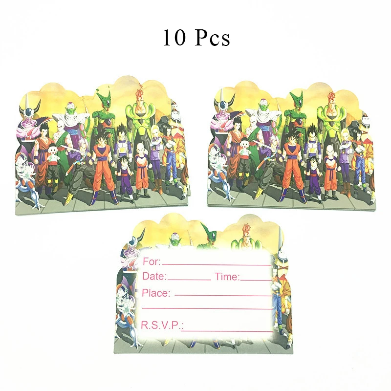Invitation card x 10 Dragon Ball Z Son Goku вечерние декоративные столовые принадлежности бумажный стаканчик, тарелка, тканевые Детские шары для душа, детские товары для дня рождения AH10 - Цвет: Invitation card x 10