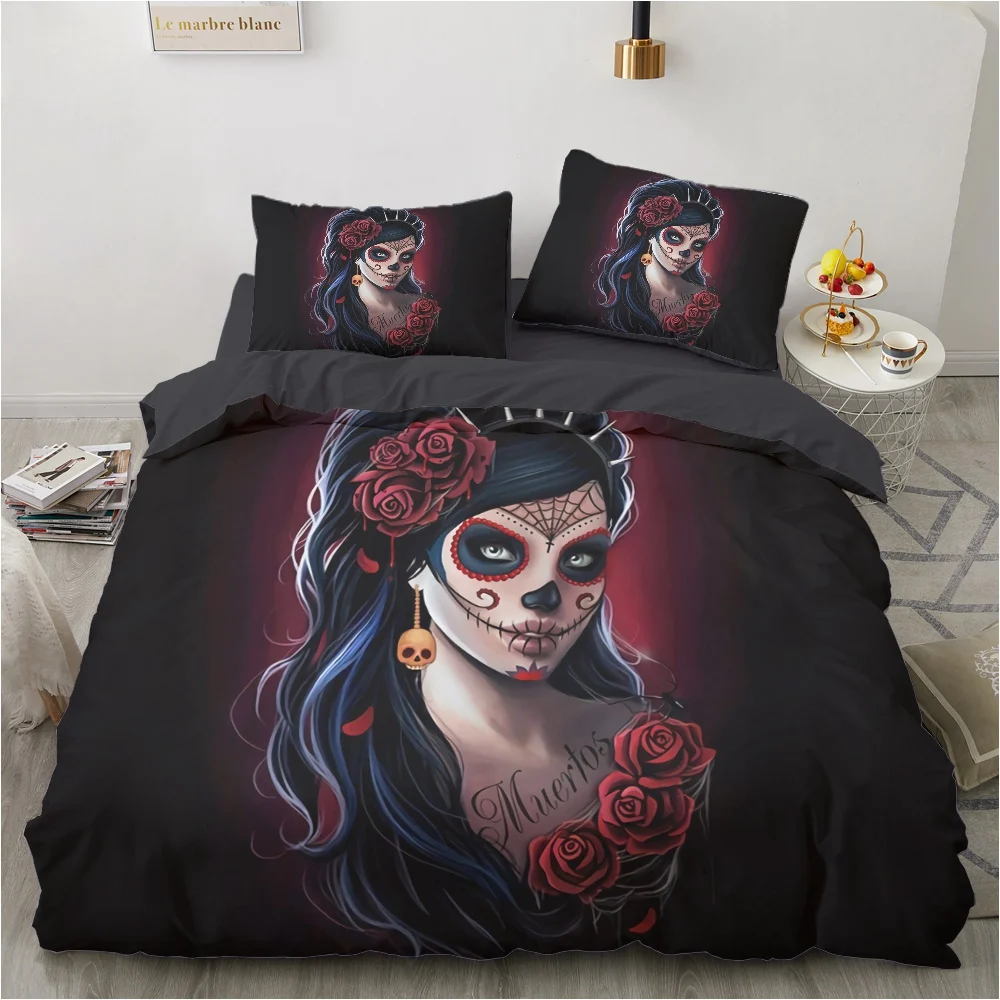 

Custom 3D HD Duvet Cover Set,Luxury Bedding Set King/Queen Size,Print Quilt Cover Set,2/3PCS bedclothes,Bed Set Red Skull Madam