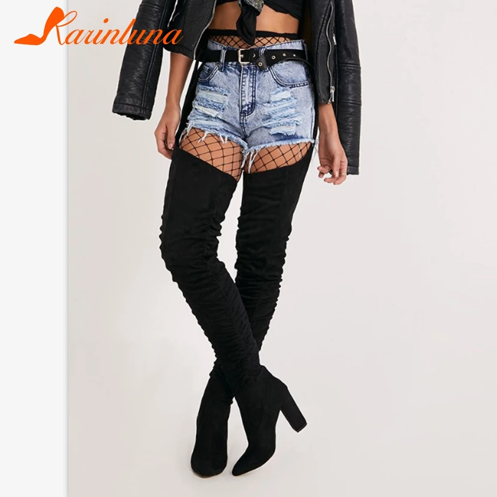 

KARINLUNA New Fashion Female 2020 Sexy Boots Pointed Toe Thick High Heels Thigh High Women Boots Over The Knee Women Shoes
