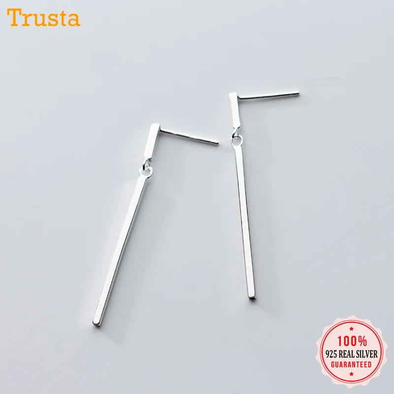 Trustdavis 925 Solid Real Sterling Silver Tassel Stick 3.9cm Stud Earrings Xmas Gift For Teen Girls Women DA185