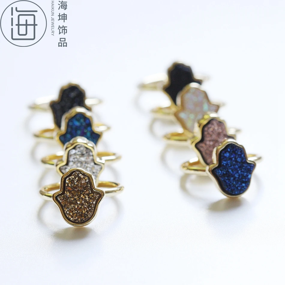 Регулируемое модное кольцо-Необычные Druzy из натурального камня кольцо на