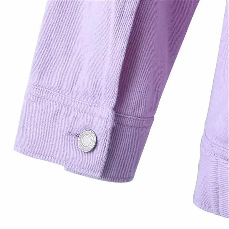 

Women Boy Friend Denim Jacket Coat 2020 Autumn Pocket Ladies Violet Outerwear Long Sleeve Loose Coat