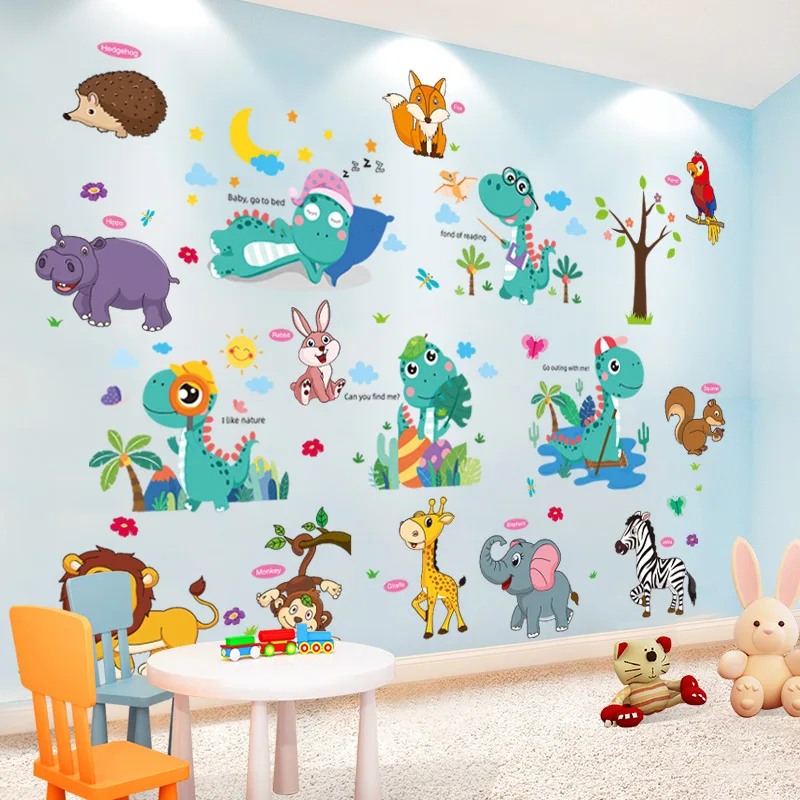 

[SHIJUEHEZI] Cartoon Dinosaur Wall Stickers DIY Animal Mural Decals for Kids Rooms Baby Bedroom Children Nursery Home Decoration