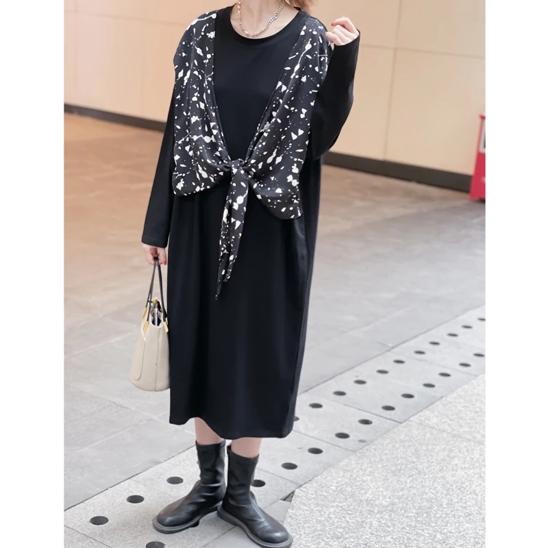 

SuperAen Splash-ink шифон заклинание сплошного полного размера плюс свободные осень зима новые o-образным вырезом прямые повседневные платья для же...