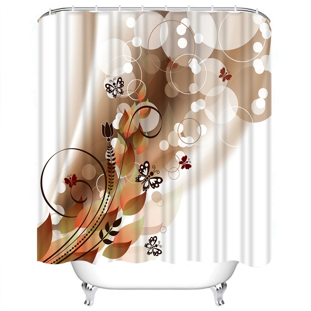 

Butterflies Floral Shower Curtain Brown gradient Bathroom Shower Curtain With Hooks Flowers Waterproof Bathroom Shower Curtain