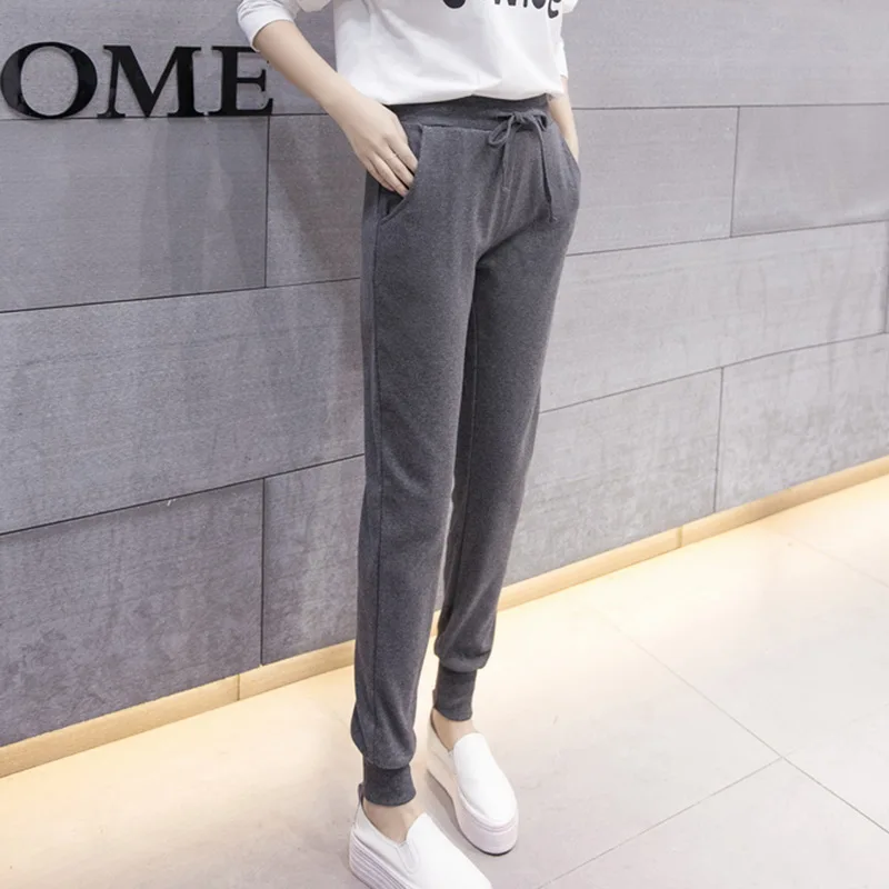 Женские штаны с высокой талией для бега и фитнеса спортивные осенние свободные