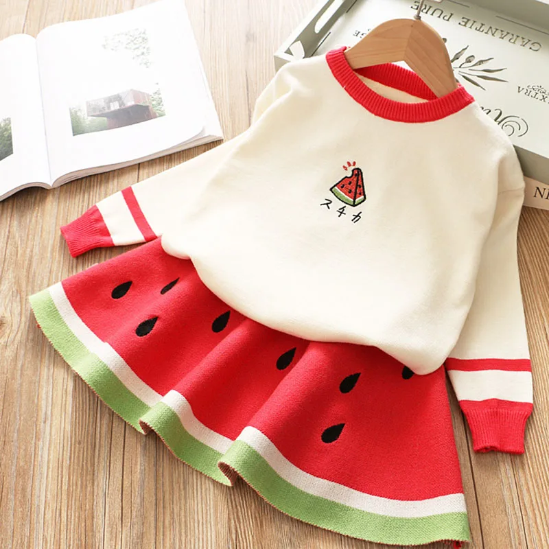 Повседневный Леопардовый свитер и юбка для маленьких девочек комплект из двух