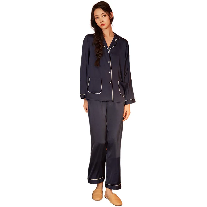 Pajama Set Satin Pajamas Summer Korean Version of Long Sleeve Oversize Two-piece Suit Drape Mercerized Thin Home Service Women