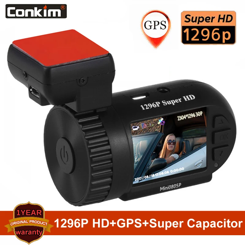 Conkim мини 0805P Автомобильный видеорегистратор 1296p 30fps H.264 WDR gps DVR видео регистратор датчик парковки Защита от низкого напряжения конденсатор