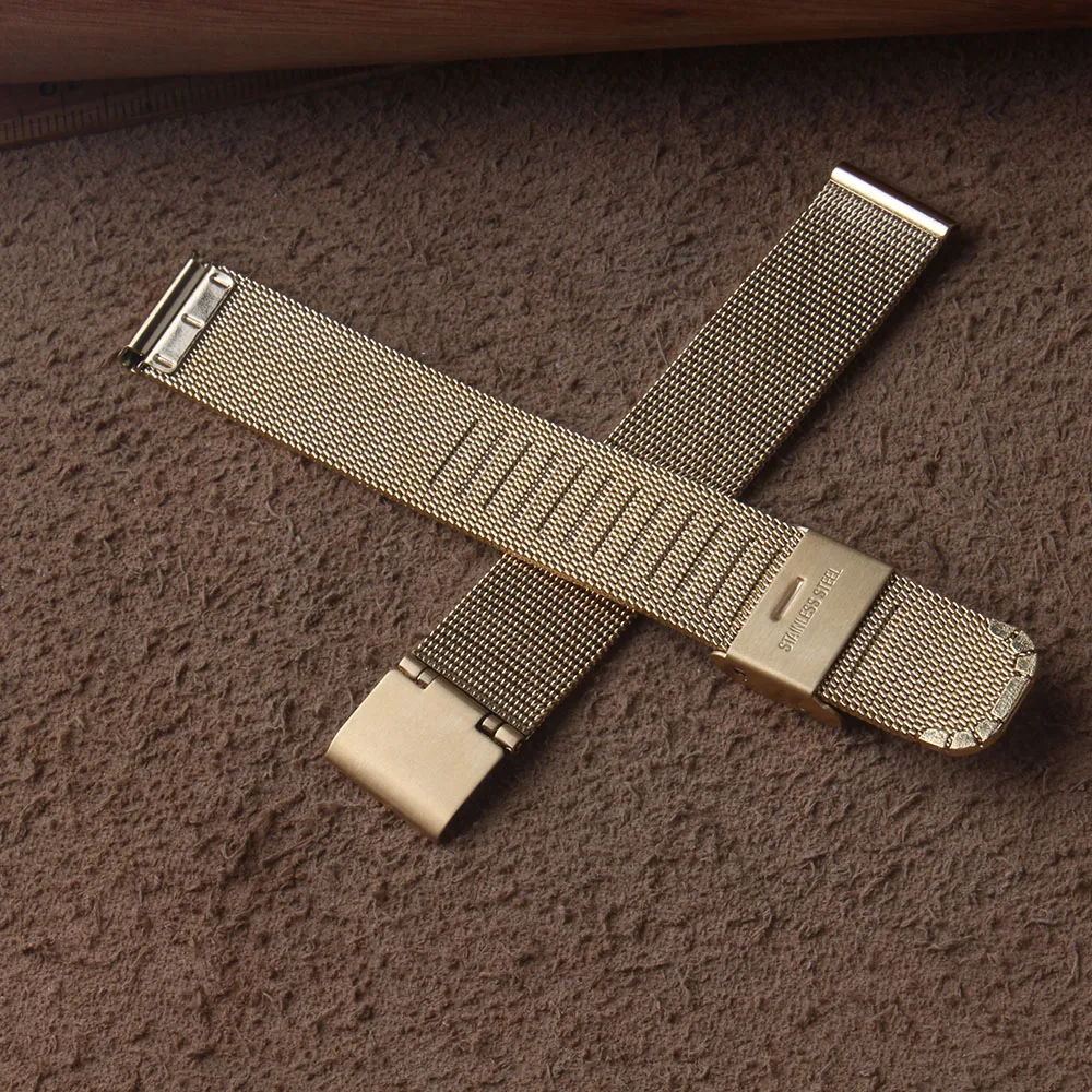 

Thin 0.4mm mesh stainless steel watchband for mens child grils bracelet straps 8mm 10mm 12mm 14mm 16mm 18mm 20mm 22mm 24mm gold
