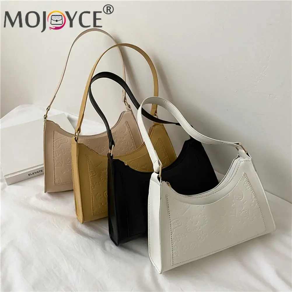 

Portable Cartoon Embossing Shoulder Bag Fashion Women PU Leather Underarm Purse Casual All-match Pure Color Small Handbags