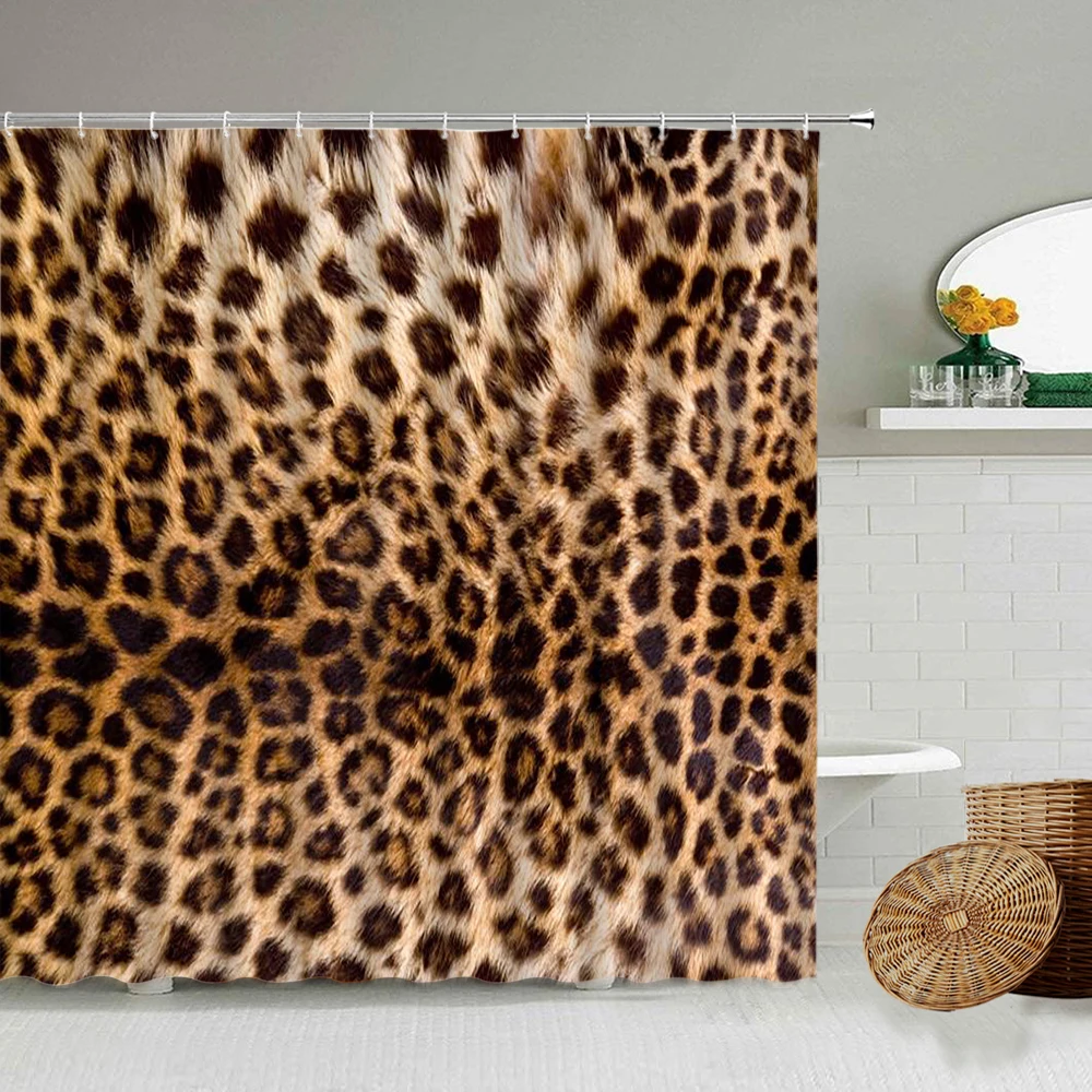 

African Style Leopard Pattern Shower Curtain Wild Animal Print Bathroom Bathtub Home Decoration Gift Waterproof Curtains Screen