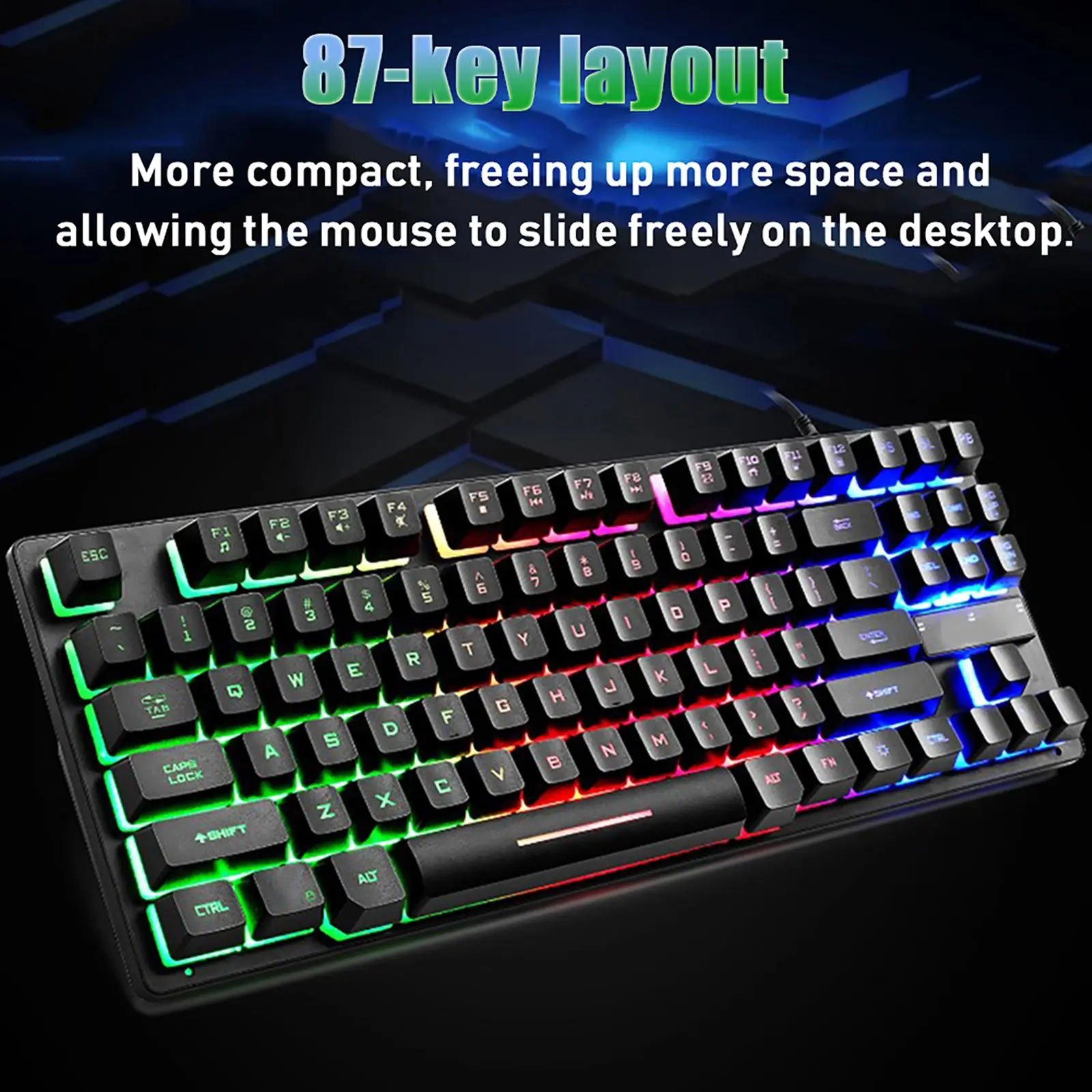 

Wired Keyboard 87 Keys Mechanical Keyboard Exquisite Workmanship For Daily Use Gaming Colorful Backlight Relieve Finger Fatigue
