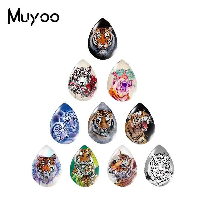 

2019 New Tiger Tear Drop Glass Dome Cabochon Tiger Family Cabochons Hand Craft Wildlife Art Photo Jewelry