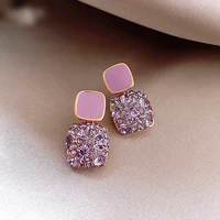 fashion purple rhinestone women earrings square simple alloy korean ladies casual sweet eardrop gift jewelry