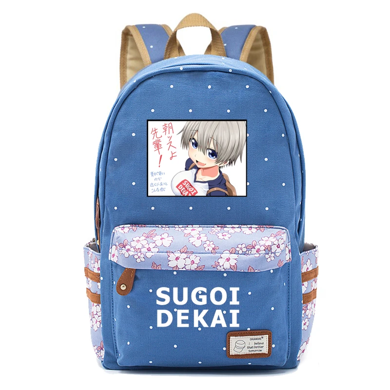 

Anime Uzaki-chan Wants to Hang Out! Backpack For Women Girls Cute Canvas bag Flowers wave point school backpack travel bag 2021