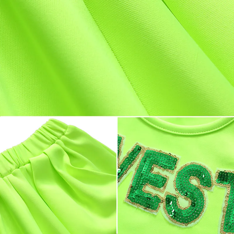 Костюм для танцев в стиле хип-хоп флуоресцентный зеленый жилет шаровары одежда
