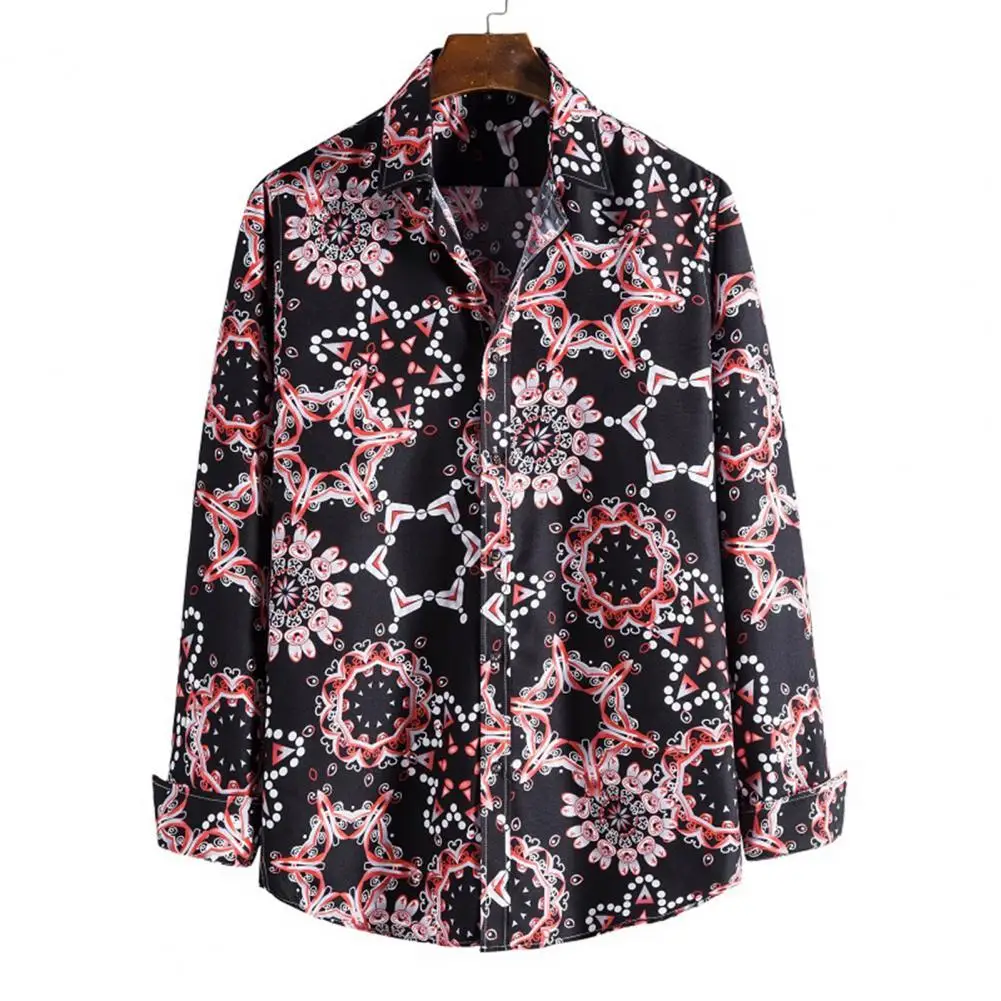 

50%HOTSummer Shirt Floral Print Lapel Men Long Sleeve Buttons Buttons for Party