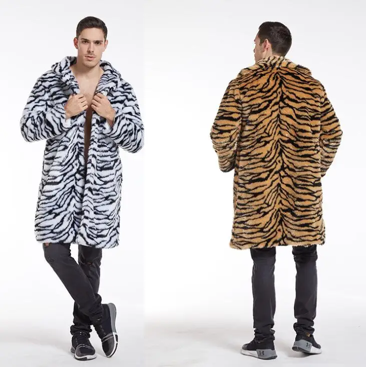 Autumn faux mink fur leather jacket mens warm Tiger pattern fur leather coat men loose jackets winter thicken jaqueta de couro