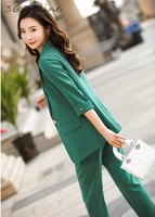 2020 fashion styles elegant green formal women business suits half sleeve spring summer professional ol work wear blazers set