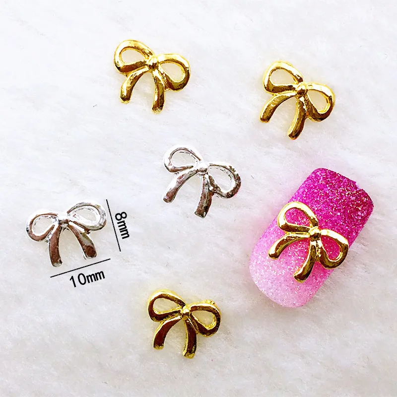 50Pcs/Lot metal nail art cross bow knot key tortoise rabbit heart 3d gel nail jewelry charms decoration tools
